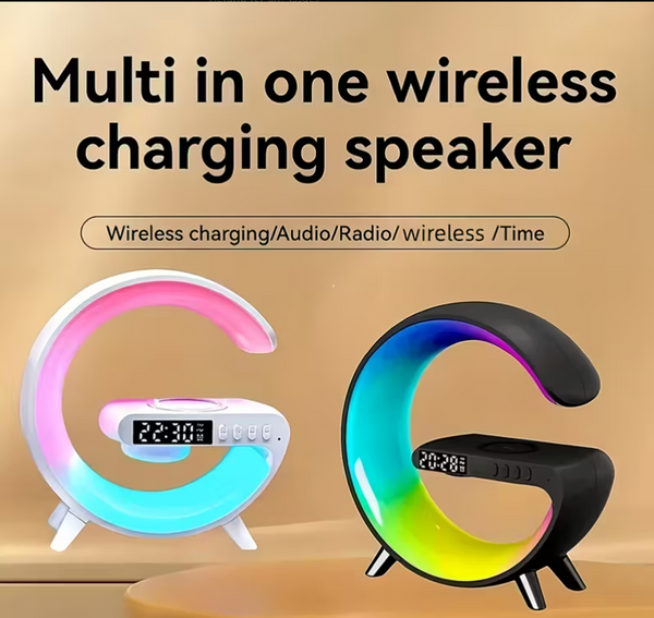 Multifunction Wireless Charging Dock with Alarm Clock, RGB Lamp & Speaker