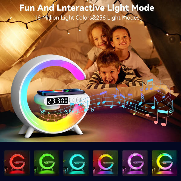 Multifunction Wireless Charging Dock with Alarm Clock, RGB Lamp & Speaker